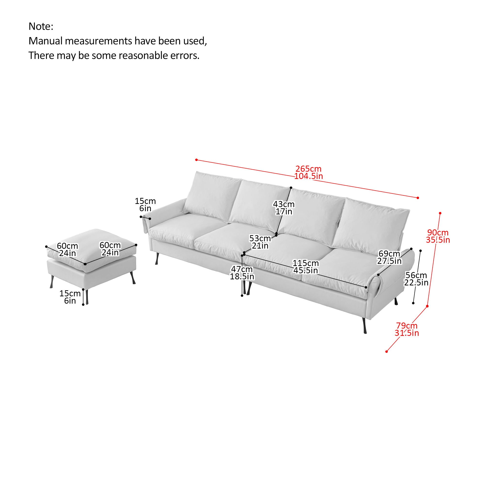 Modern Sectional Technical Leather L-Shaped Sofa Couch With Convertible Ottoman