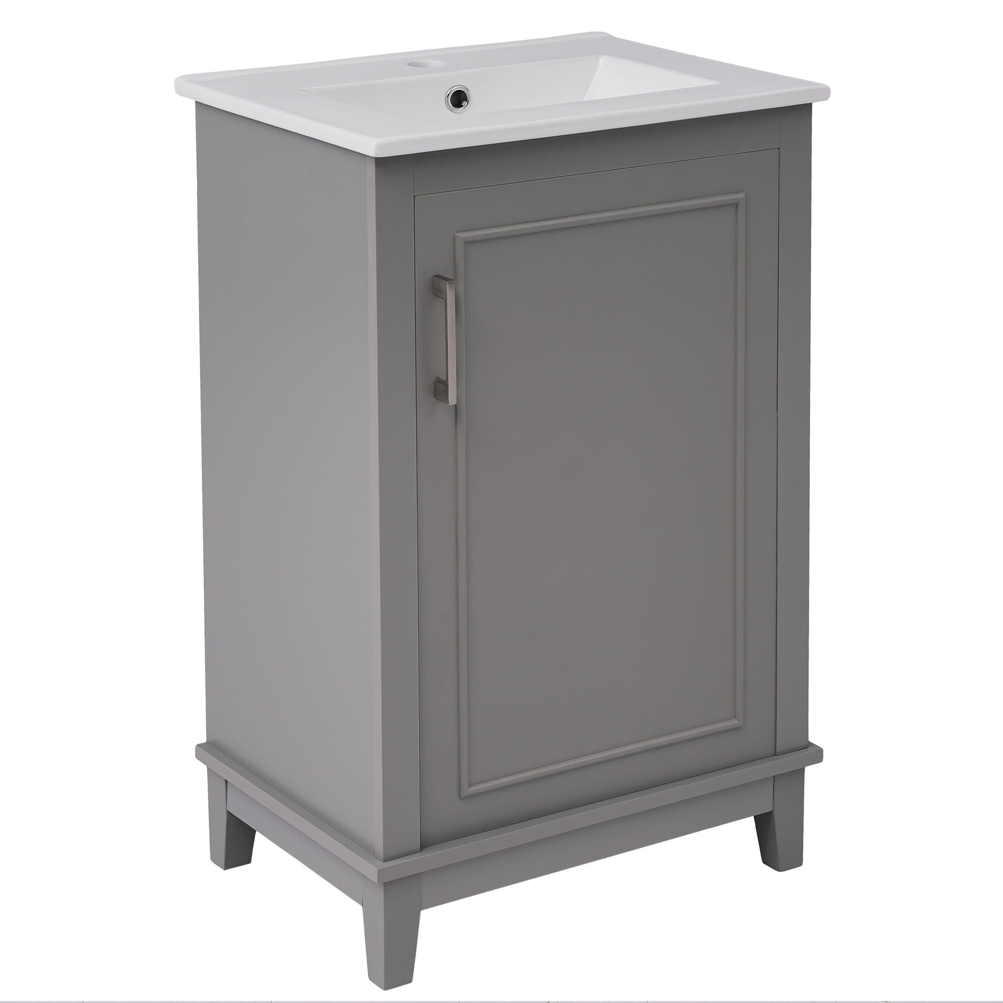 Modern Small Bathroom Vanity Cabinet With Ceramic Basin, Ample Storage, 1 Soft Close Door