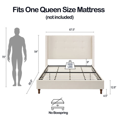 Peyton - Upholstered Bed With 54" High Headboard, Traditional Hand Buttoned Tufting by House & Home Furniture | Bel Furniture