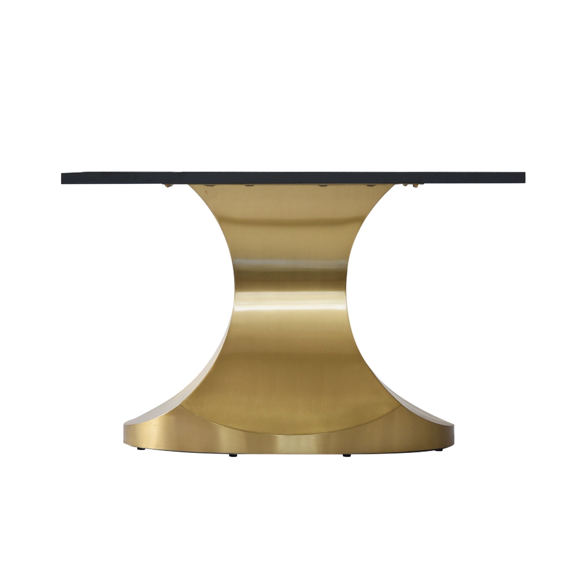 63" Modern Artificial Stone Panel Golden Stainless Steel Curved Legs, Can Accommodate 6-8 People - White / Gold