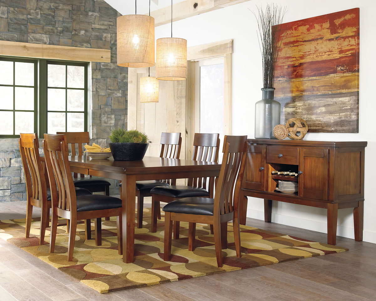 Ralene - Dining Room Set Light Brown 8 Pc. - Rectangular Dining Room Butterfly Extension Table, 6 Upholstered Side Chairs, Server by Signature Design by Ashley® | Bel Furniture