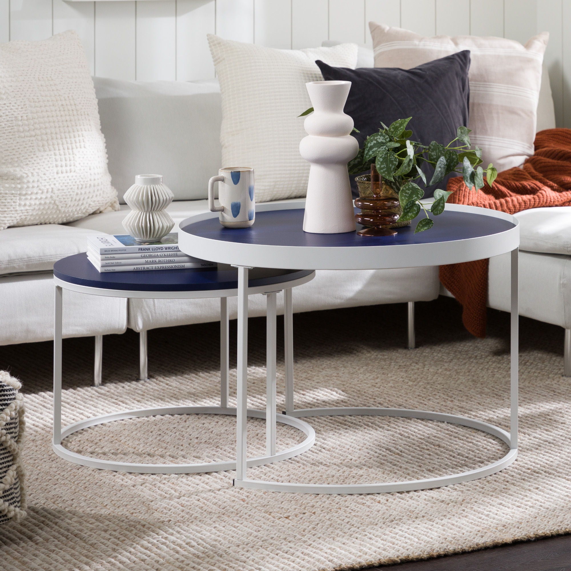 Contemporary Gallery Top Round Nesting Coffee Table Set - Blue