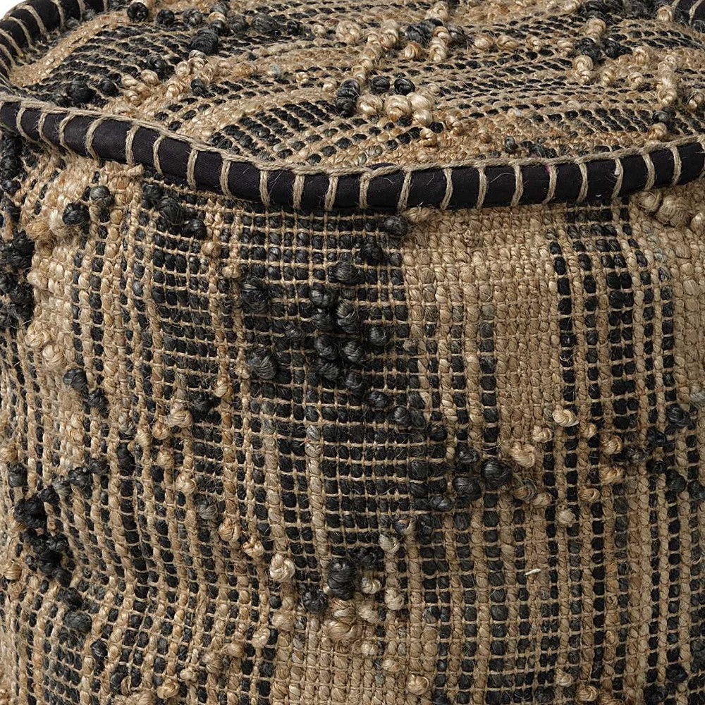 Jute Cylindrical Pouf With Popcorn Stich - Tan