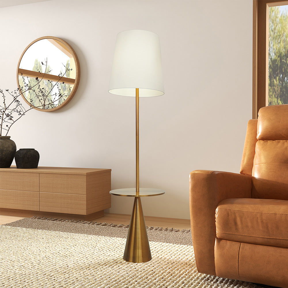 Celestial - Modern Floor Lamp With Accent Table With Large Shade - Gold / White by Ashcroft Furniture | Bel Furniture