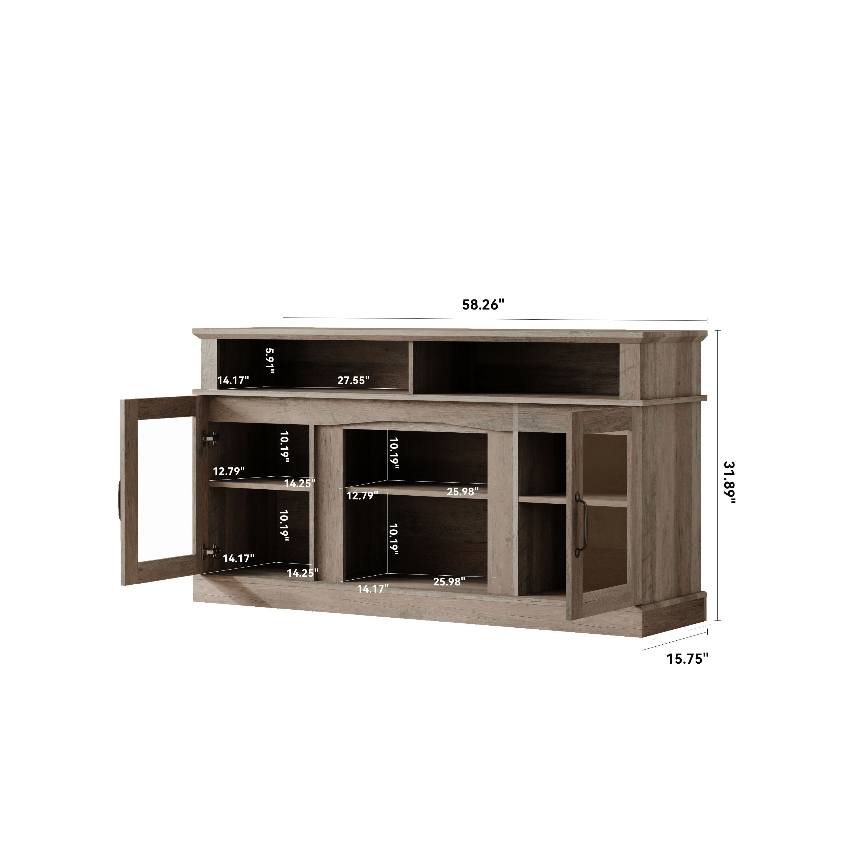 58.27" TV Stand With Storage Cabinet And Shelves, TV Console Table Entertainment Center For Living Room, Bedroom - Gray