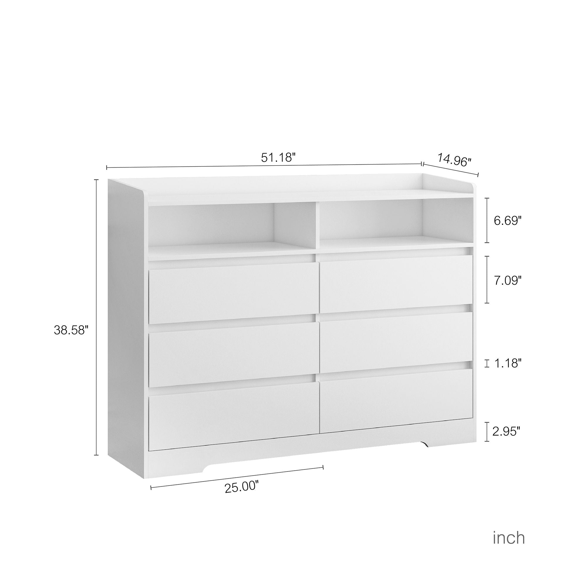 6 Drawer Dresser For Bedroom With LED Lights, Sturdy Frame - White