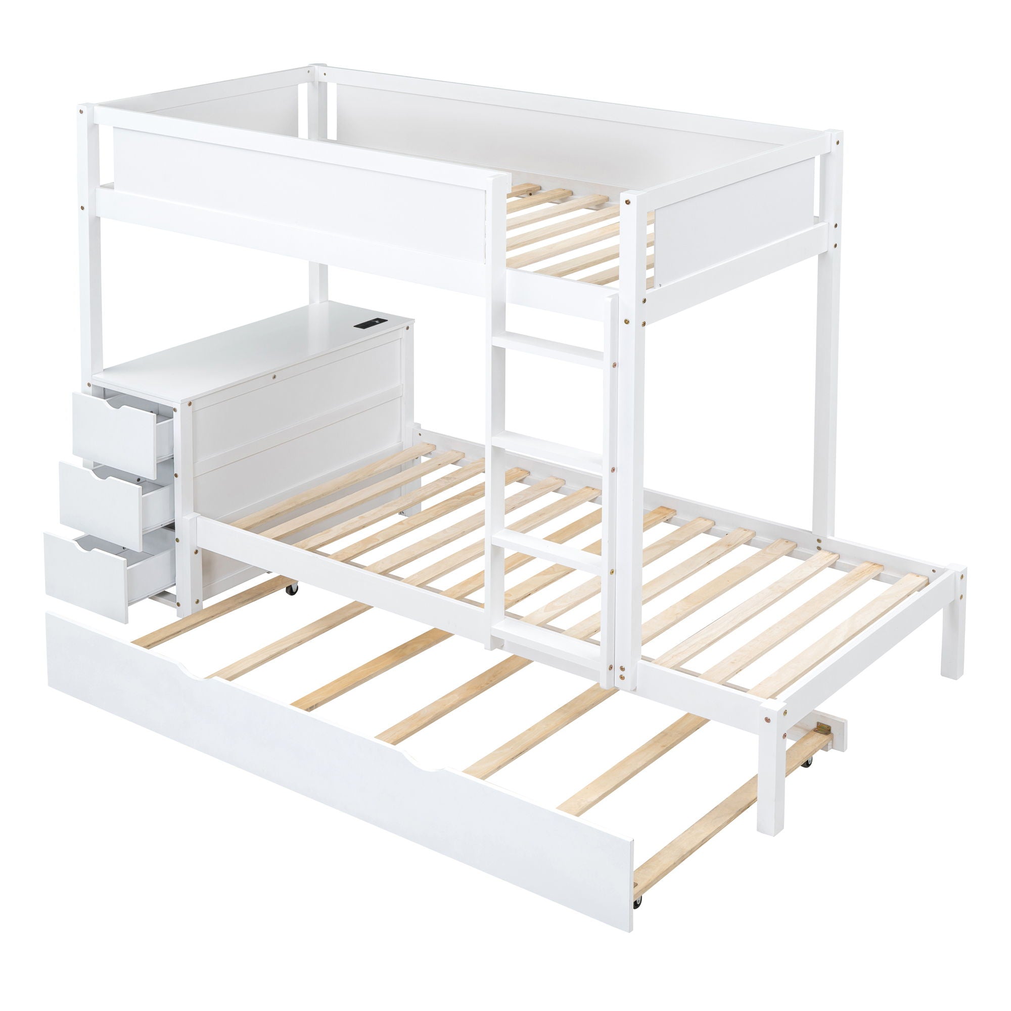 Bunk Bed With Twin Size Trundle, Storage And Desk