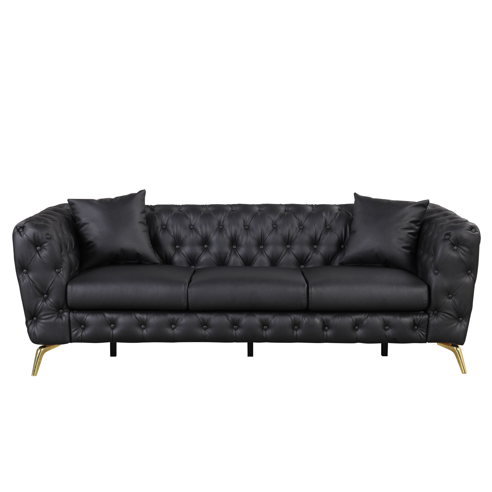 Modern 3 Piece Sofa Sets With Sturdy Metal Legs, Button Tufted Back, PU Upholstered Couches Sets Including Three Seat Sofa, Loveseat And Single Chair For Living Room Furniture Set - Black