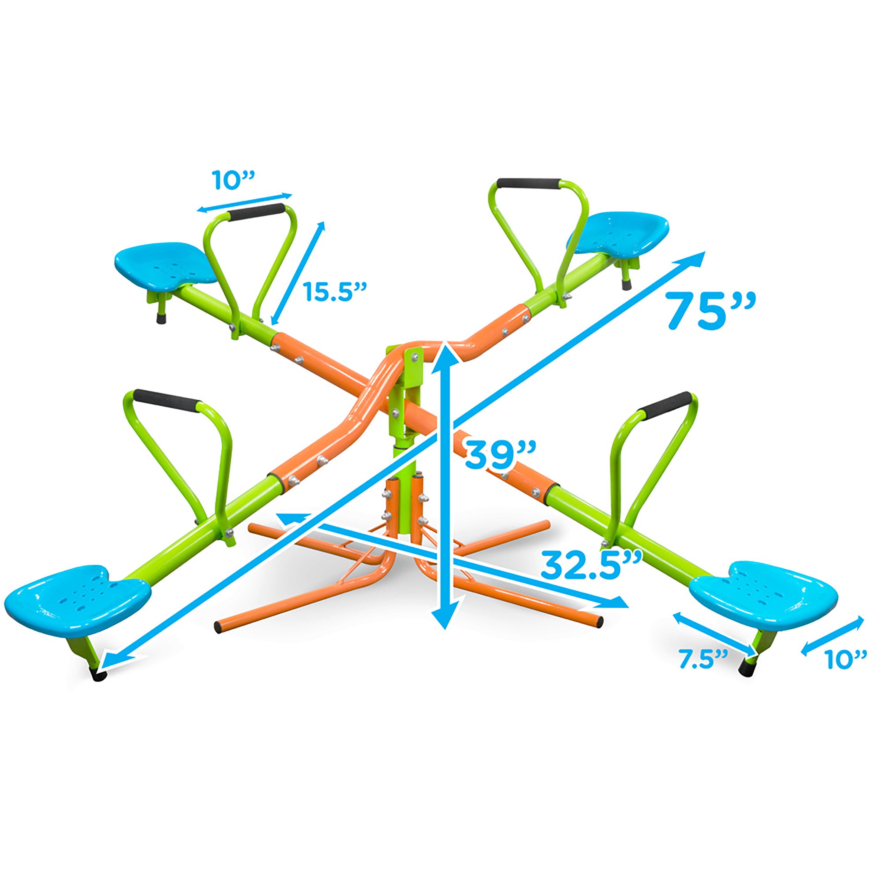 Xss004 Outdoor Playground Four Seats Seesaw For Kids 360 Degree Rotating Sturdy Plastic Seat Seesaw For Kids Seesaw For Kids Age 3+ - Green / Blue