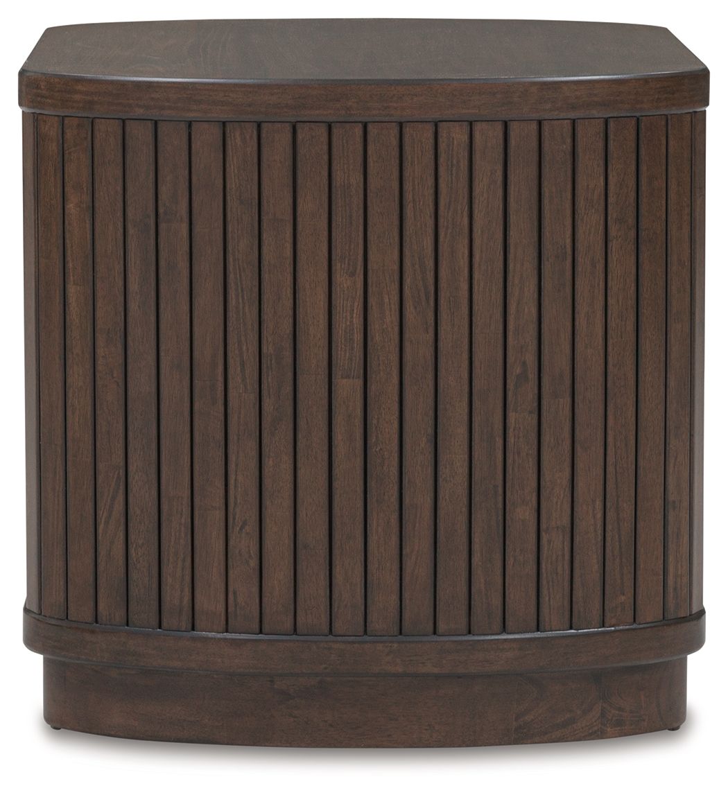 Korestone - Dark Brown - Square End Table by Signature Design by Ashley® | Bel Furniture