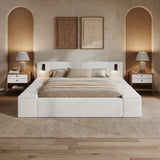 Upholstered Platform Bed Frame With Hidden Storage, Built-In Nightstands & LED Reading Lights