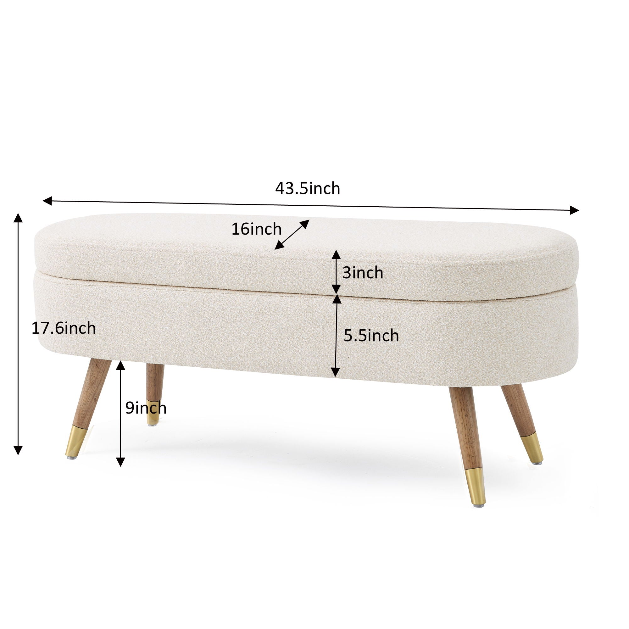 Storage Bench Upholstered Boucle Ottoman With Golden Metal Legs End Of Bed Bench For Bedroom, Living Room, Entryway, Bed Side