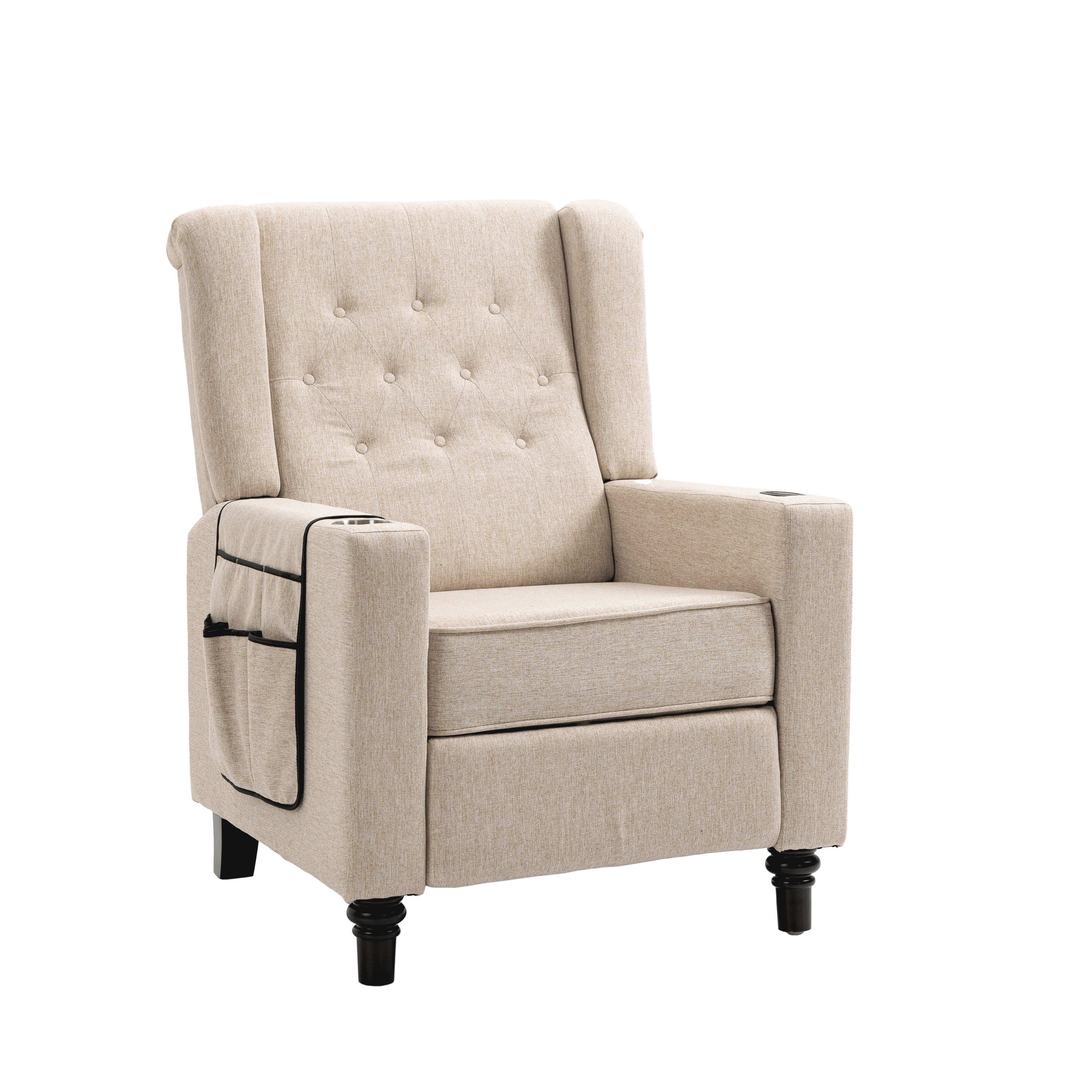 Arm Pushing Recliner Chair, Modern Button Tufted Wingback Push Back Recliner Chair, Living Room Chair Fabric Pushback Manual Single Reclining Sofa Home Theater Seating For Bedroom