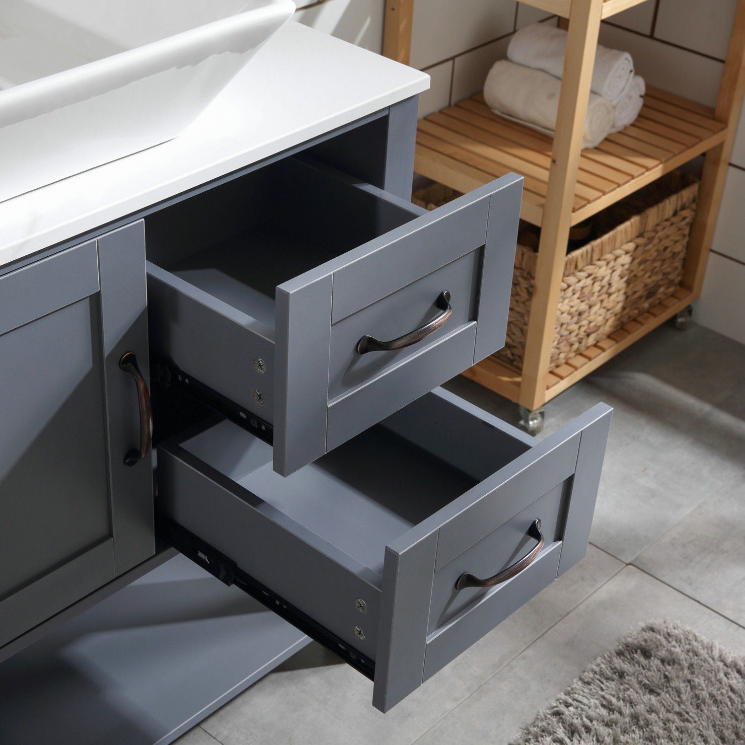 30" Gray Bathroom Vanity And Sink Combo Marble Pattern Top With Mirror Faucet & Drain - Gray