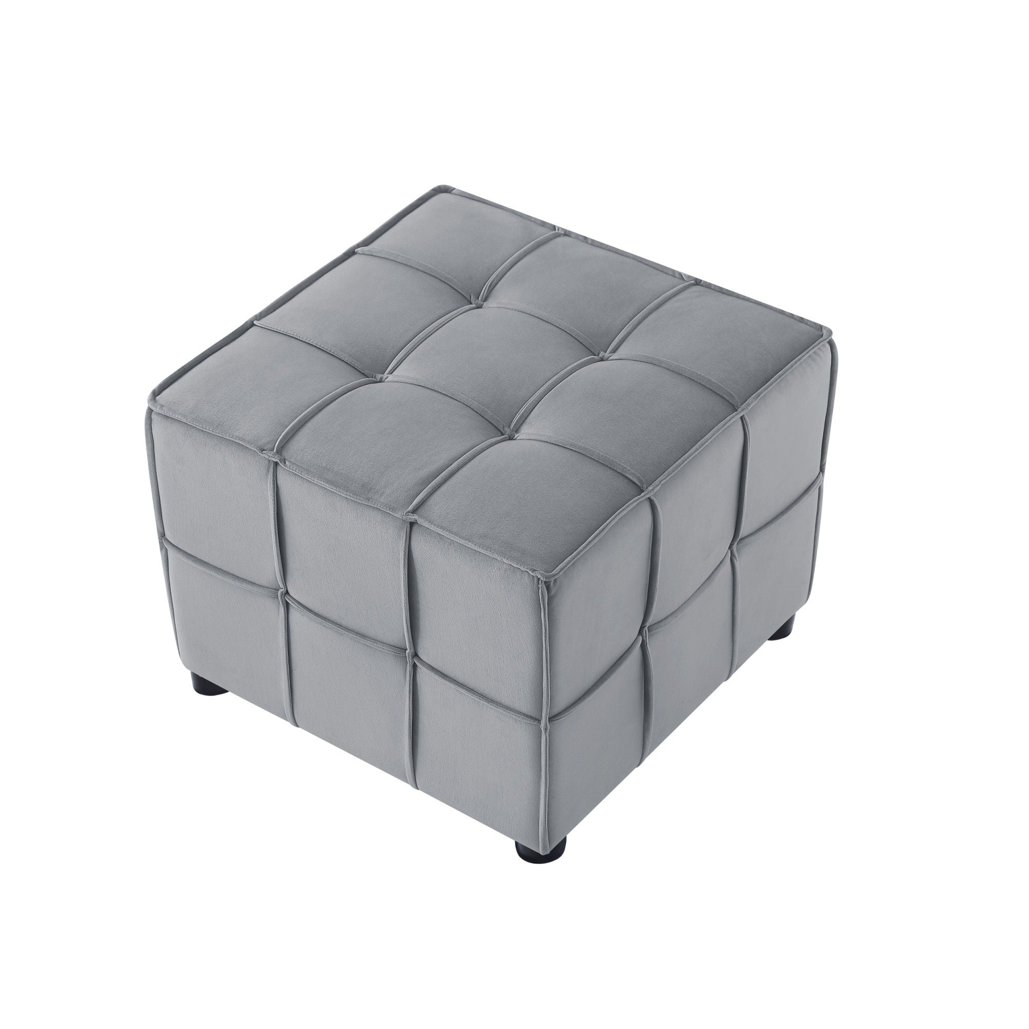 Velvet And Black Cube Ottoman - Light Gray