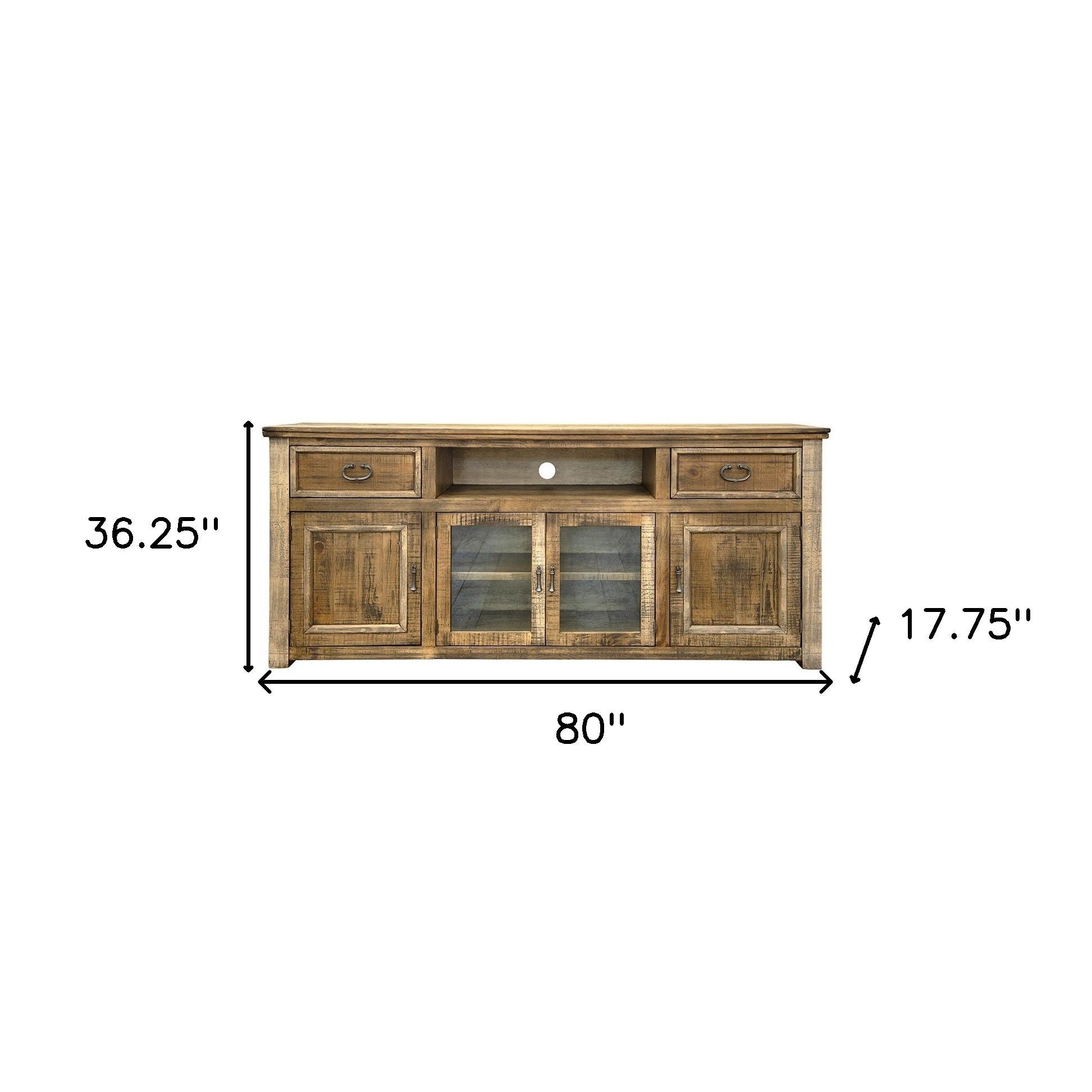 Wooden Cabinet Enclosed, Storage Distressed TV Stand - Brown