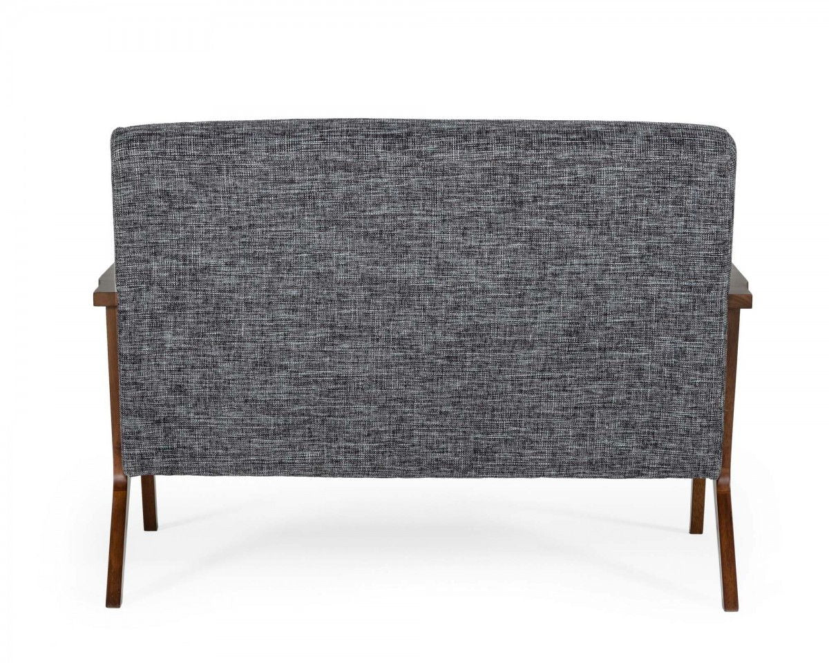 Compact Fabric And Walnut Veneer Loveseat - Gray