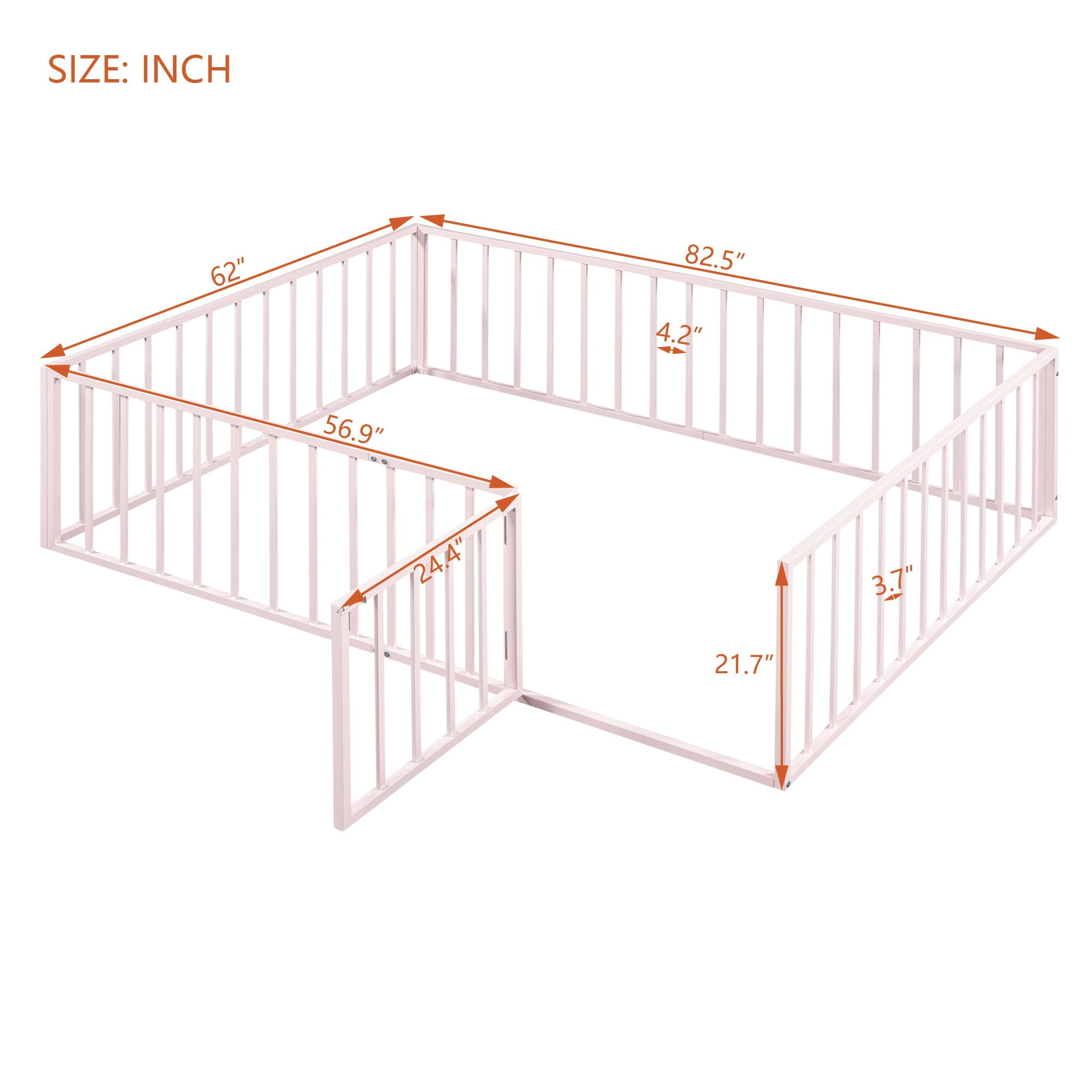 Metal Floor Bed Frame With Fence And Door - Black