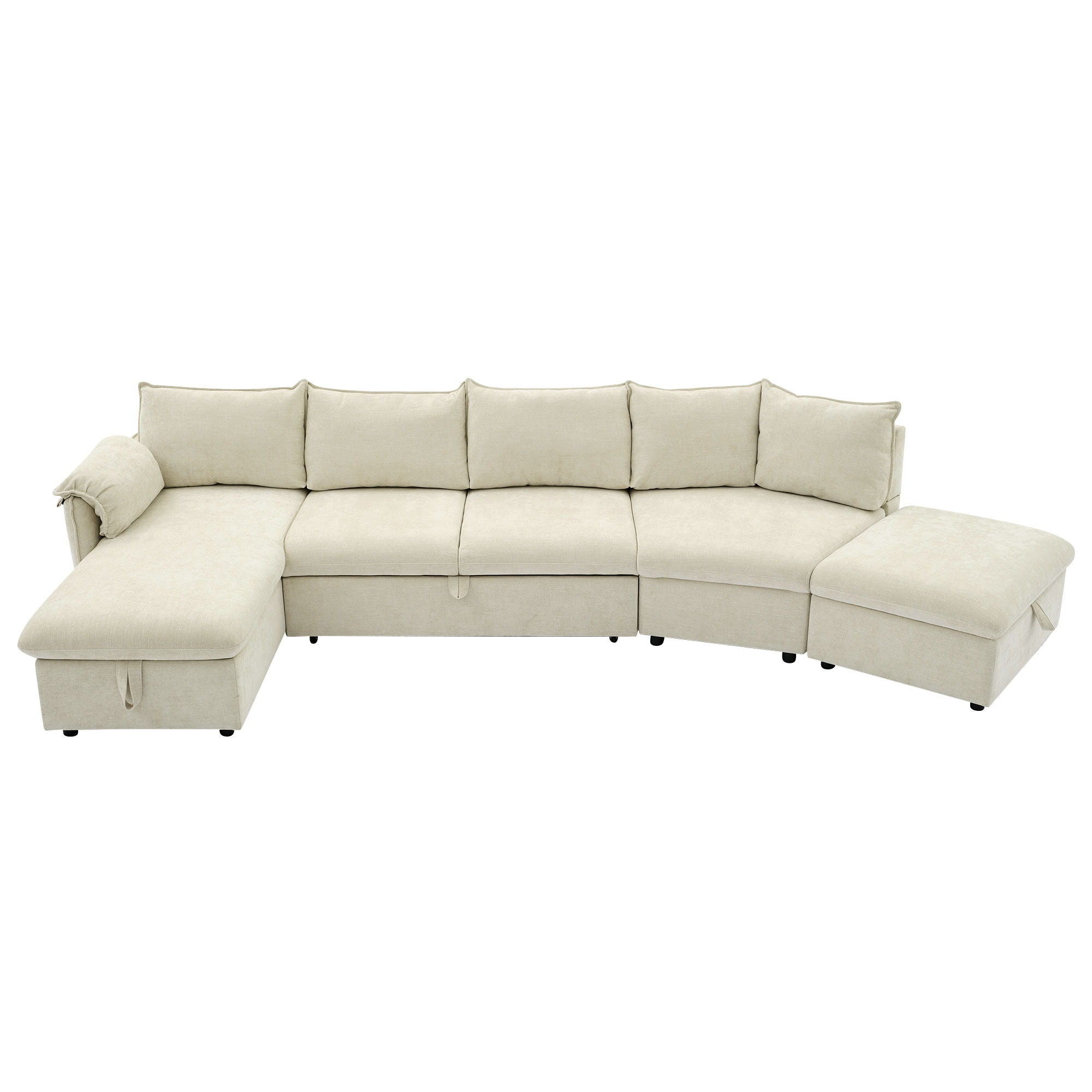 L-Shaped Sofa Sectional Sofa Couch Pull-Out Sofa Bed With A Movable Storage Ottoman, A Storage Chaise Lounge And Two USB Ports For Living Room