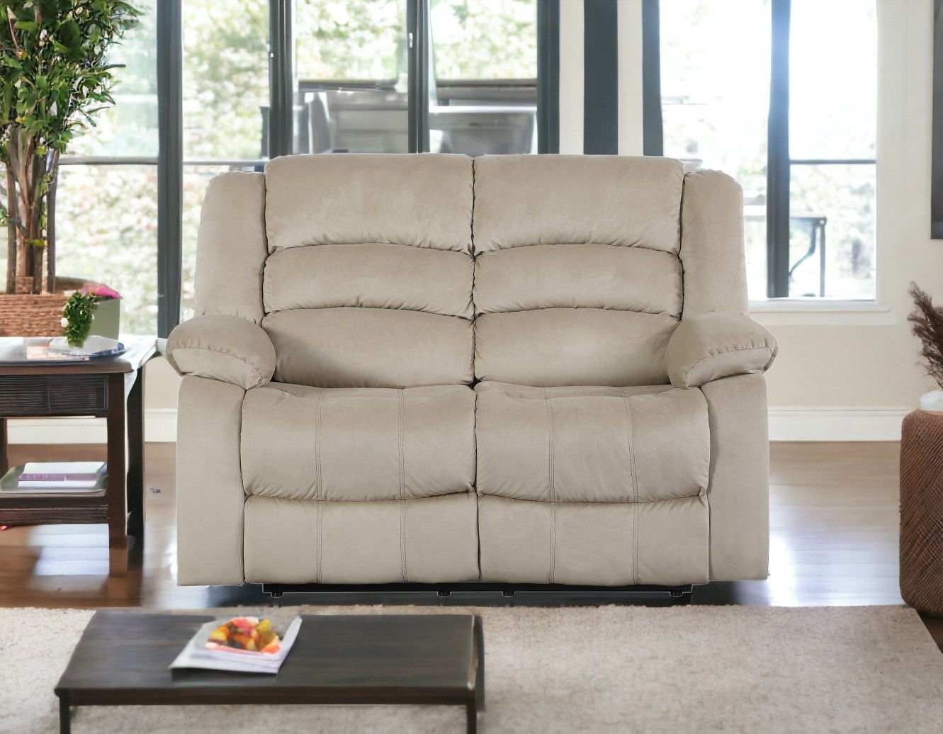 Microfiber Manual Reclining Loveseat - Beige