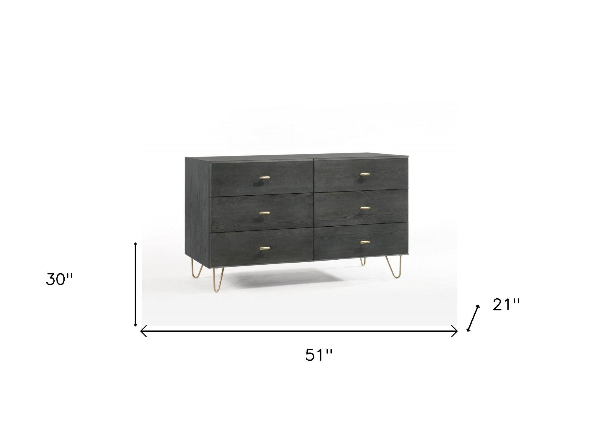 Six Drawer Double Dresser - Dark Gray