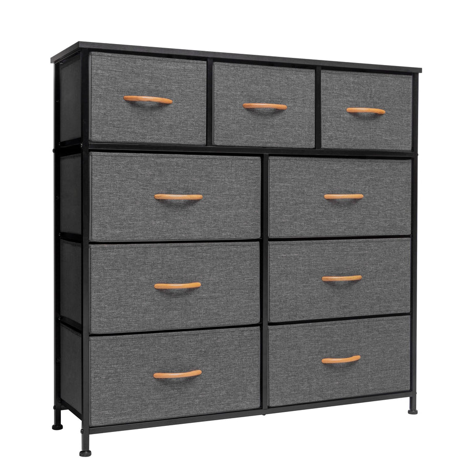 Steel And Fabric Nine Drawer Triple Dresser - Gray / White