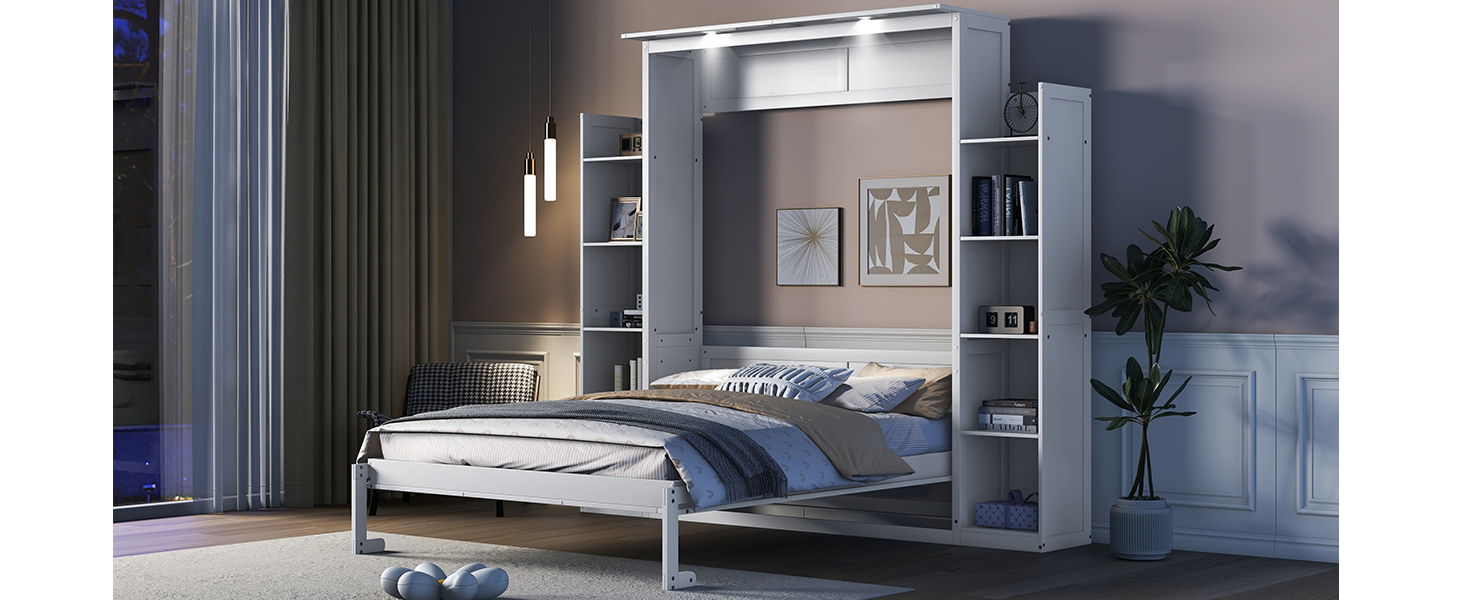 Murphy - Bed Wall Bed With Shelves And LED Lights