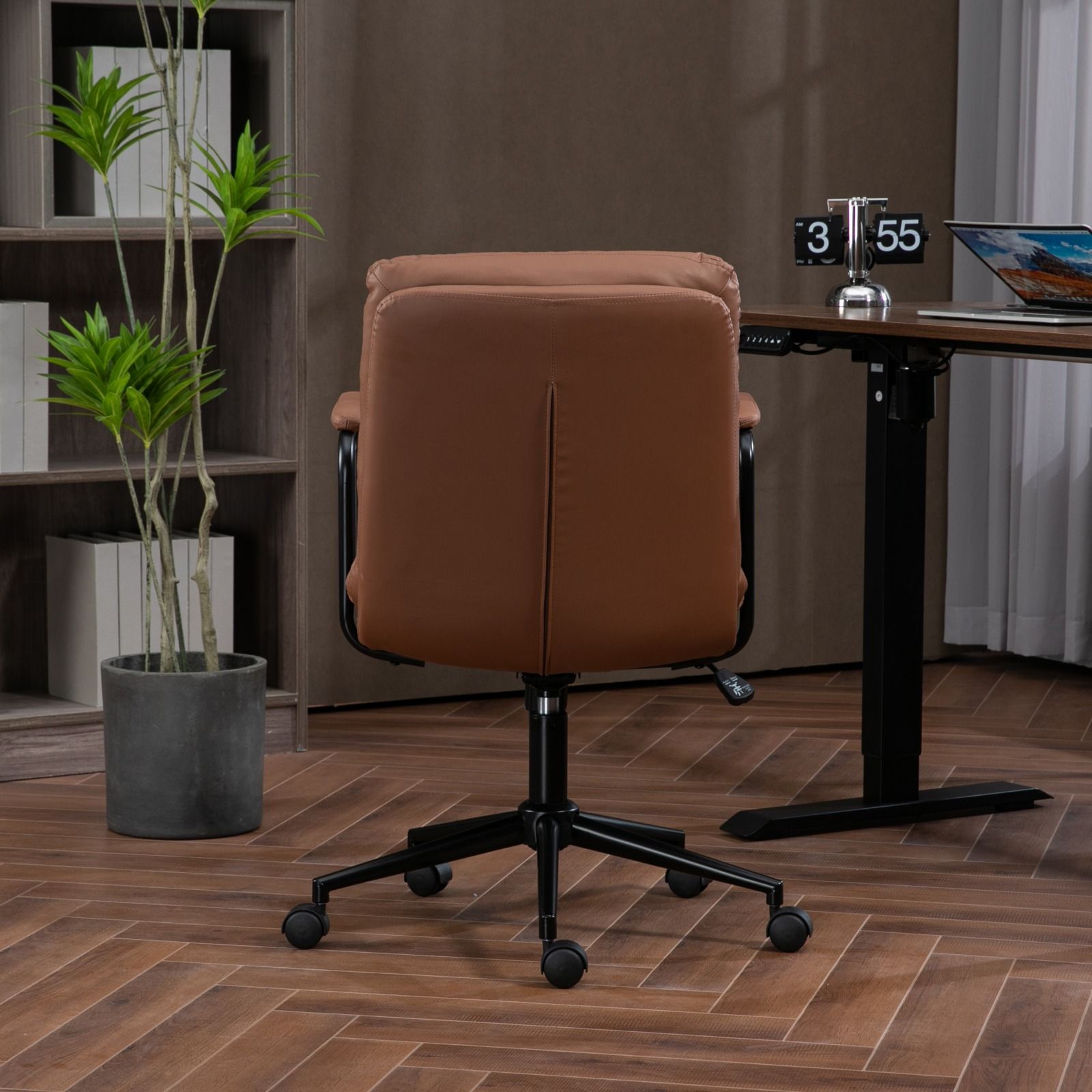 Office Chair, Mid Back Home Office Desk Task Chair With Wheels And Arms Ergonomic PU Leather Computer Rolling Swivel Chair With Padded Armrest