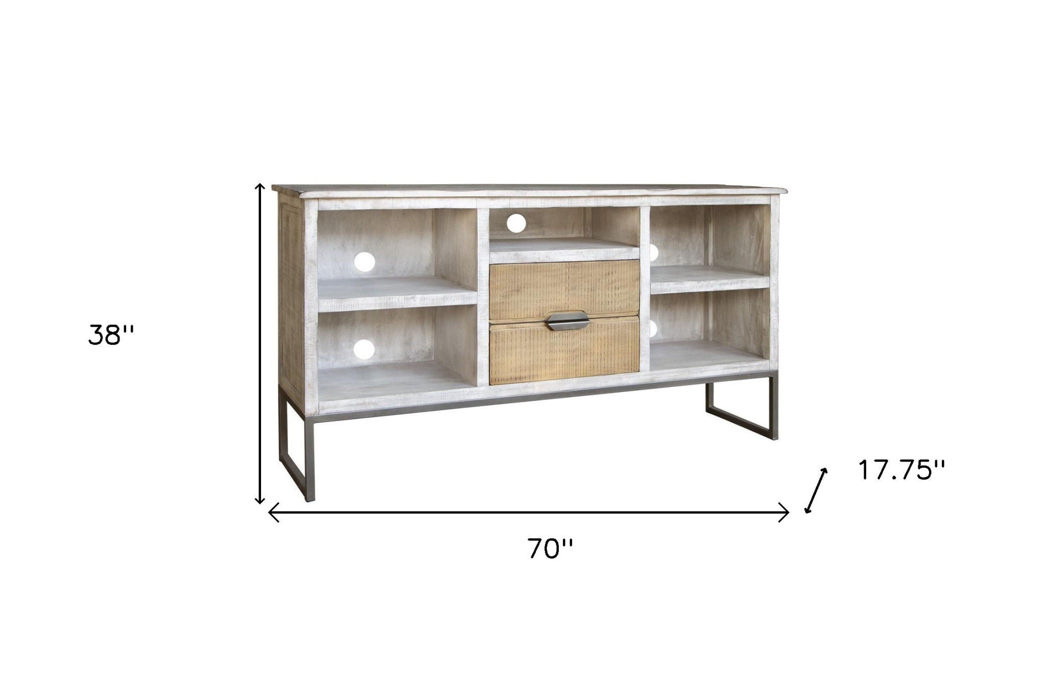 Solid Wood Open Shelving Distressed TV Stand - Light Gray