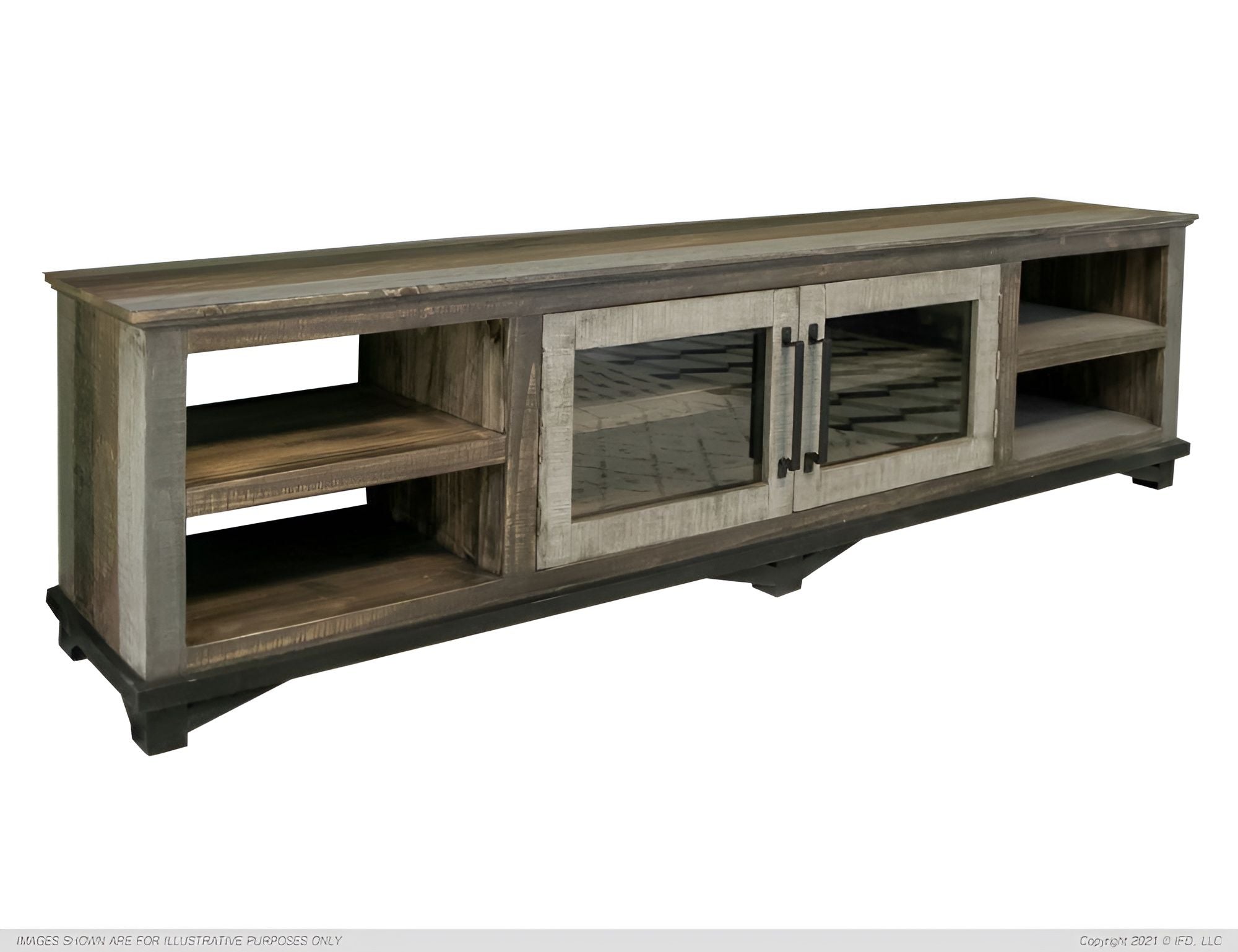 Cabinet Enclosed Storage, Distressed TV Stand Wooden - Brown