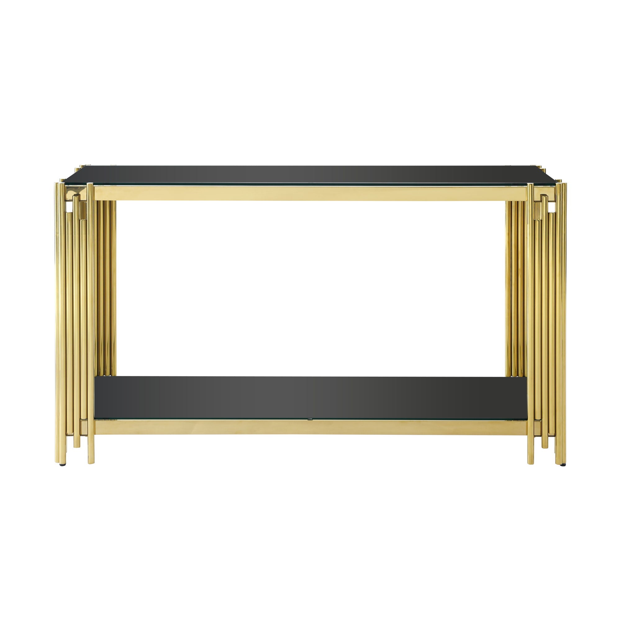 Square End Table With Tempered Glass Top For Living Room - Black / Gold