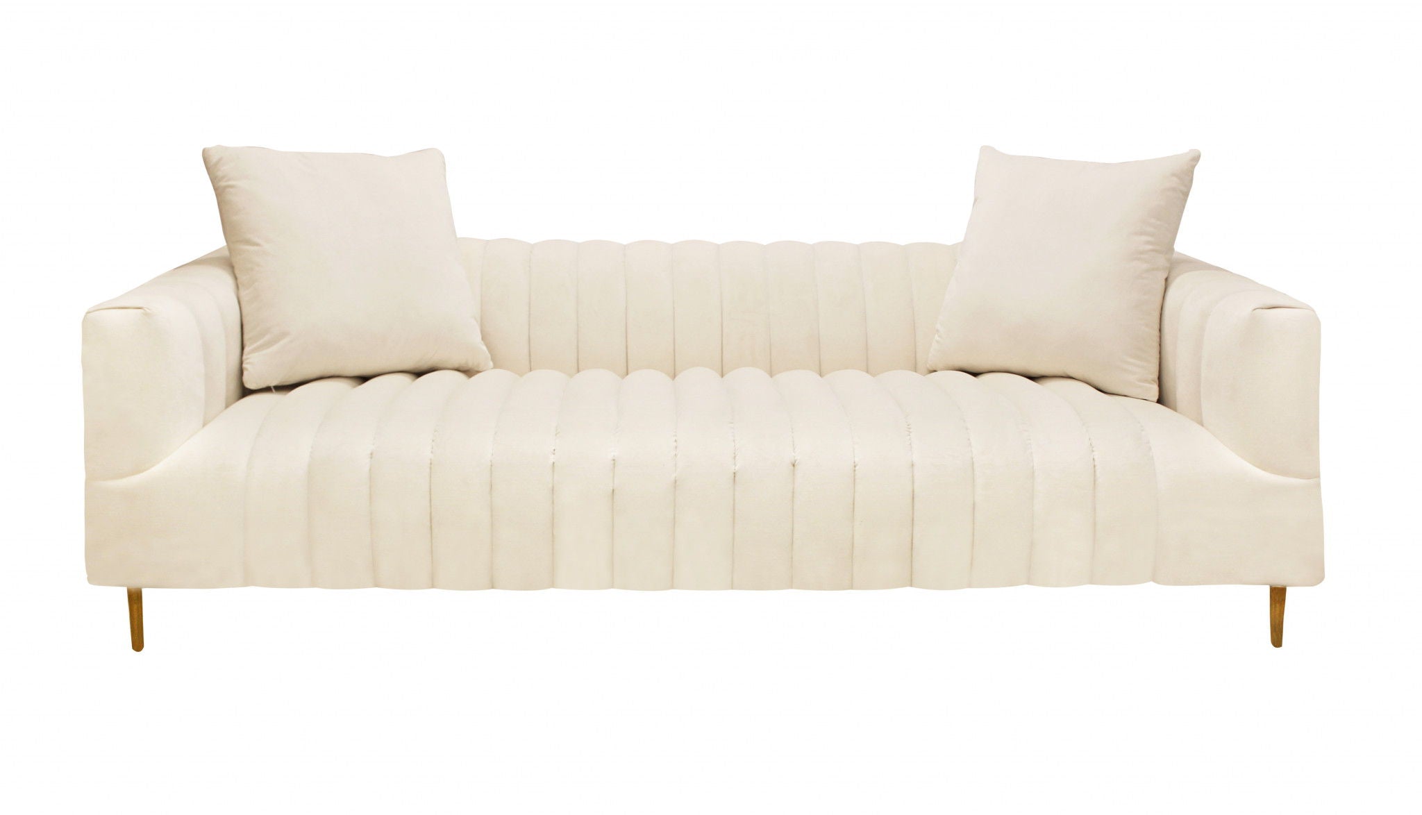 Velvet Sofa And Toss Pillows With Gold Legs - Ivory