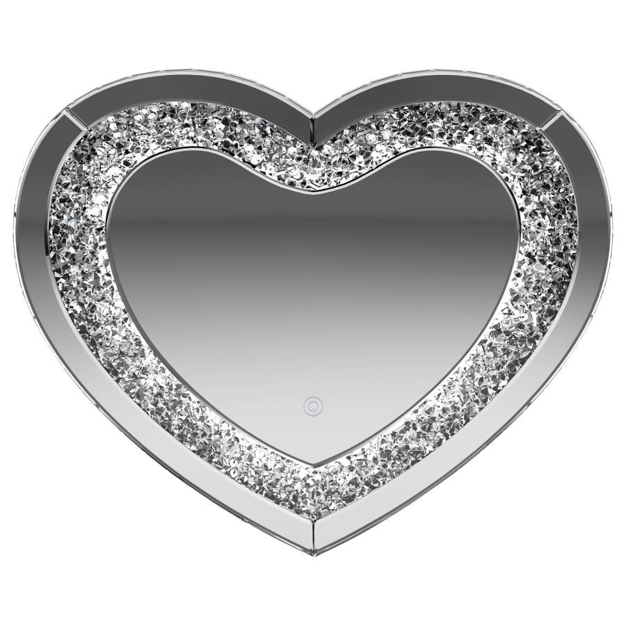 Aiko - Heart Shaped LED Light Wall Mirror - Silver by CoasterEssence | Bel Furniture