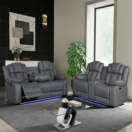 Raize - 10 Power Console Reclining Loveseat With LED - Gray - view 3