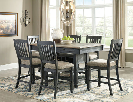 Tyler Creek - Counter Height Table Set Dark Gray 7 Pc. - Rectangular Dining Room Counter Table, 6 Upholstered Barstools by Signature Design by Ashley® | Bel Furniture