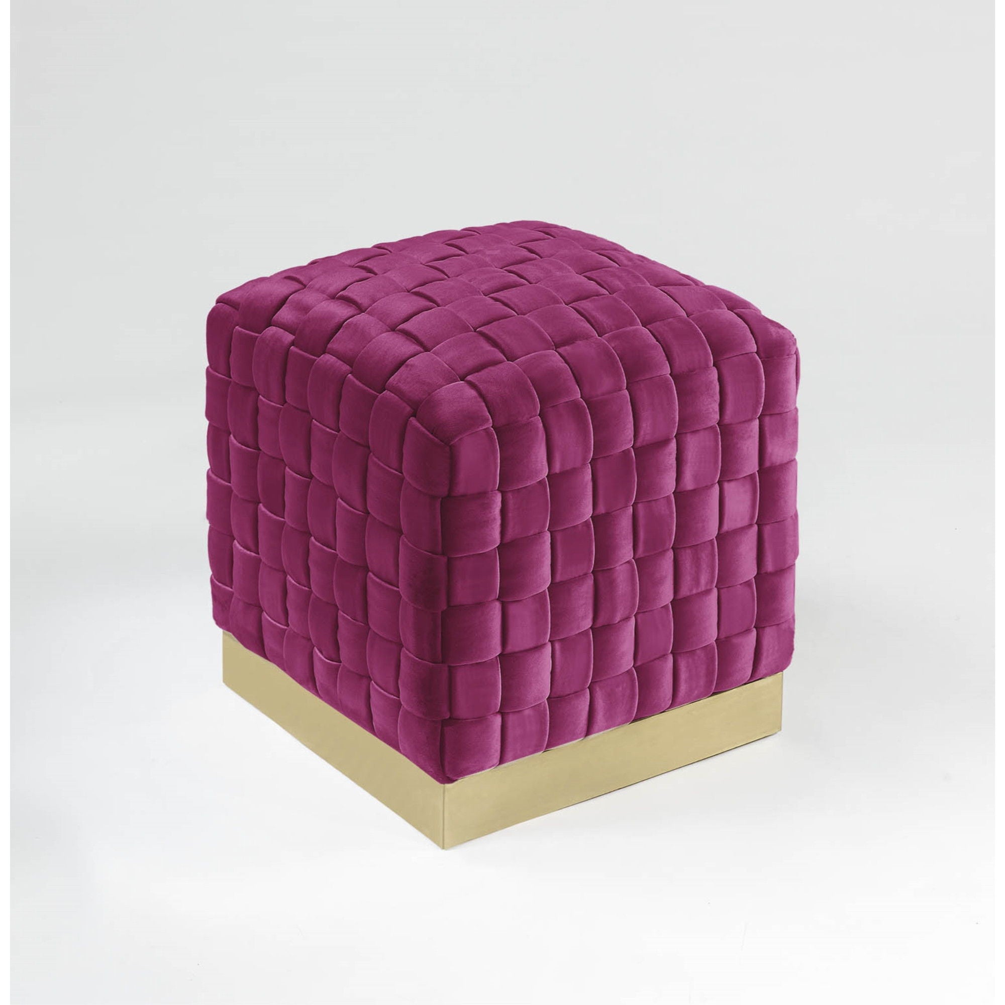 Velvet Ottoman - Fuchsia / Gold