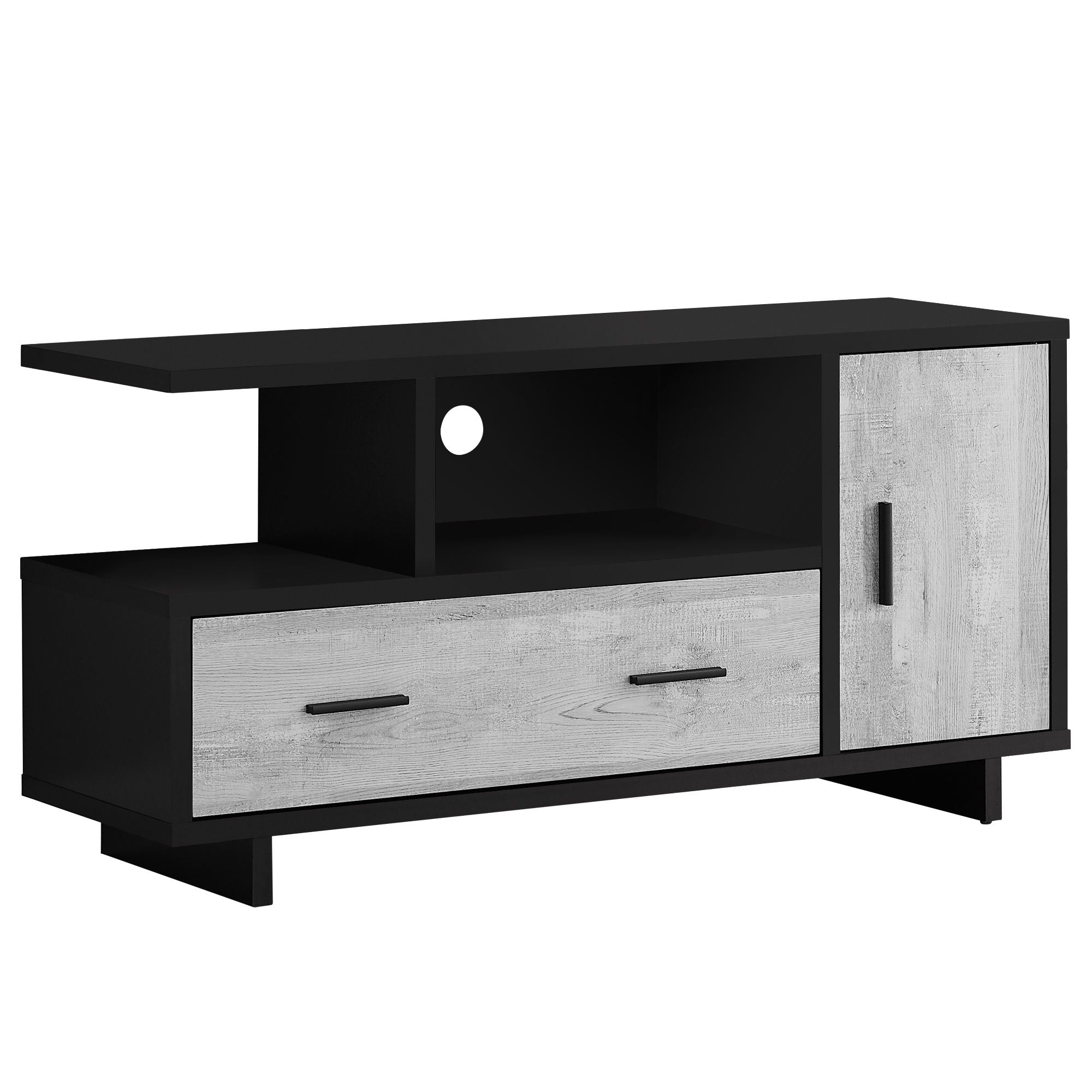 Wooden Open Shelving TV Stand - Black / Gray