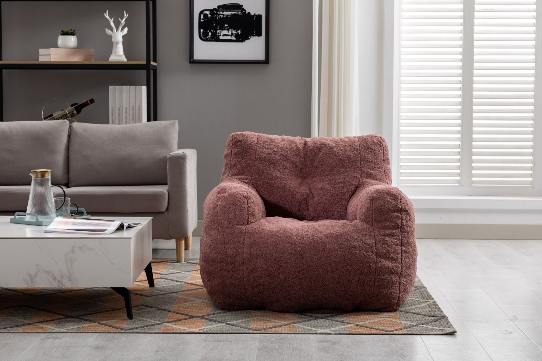 Soft Teddy Fabric Tufted Foam Bean Bag Chair With Teddy Fabric