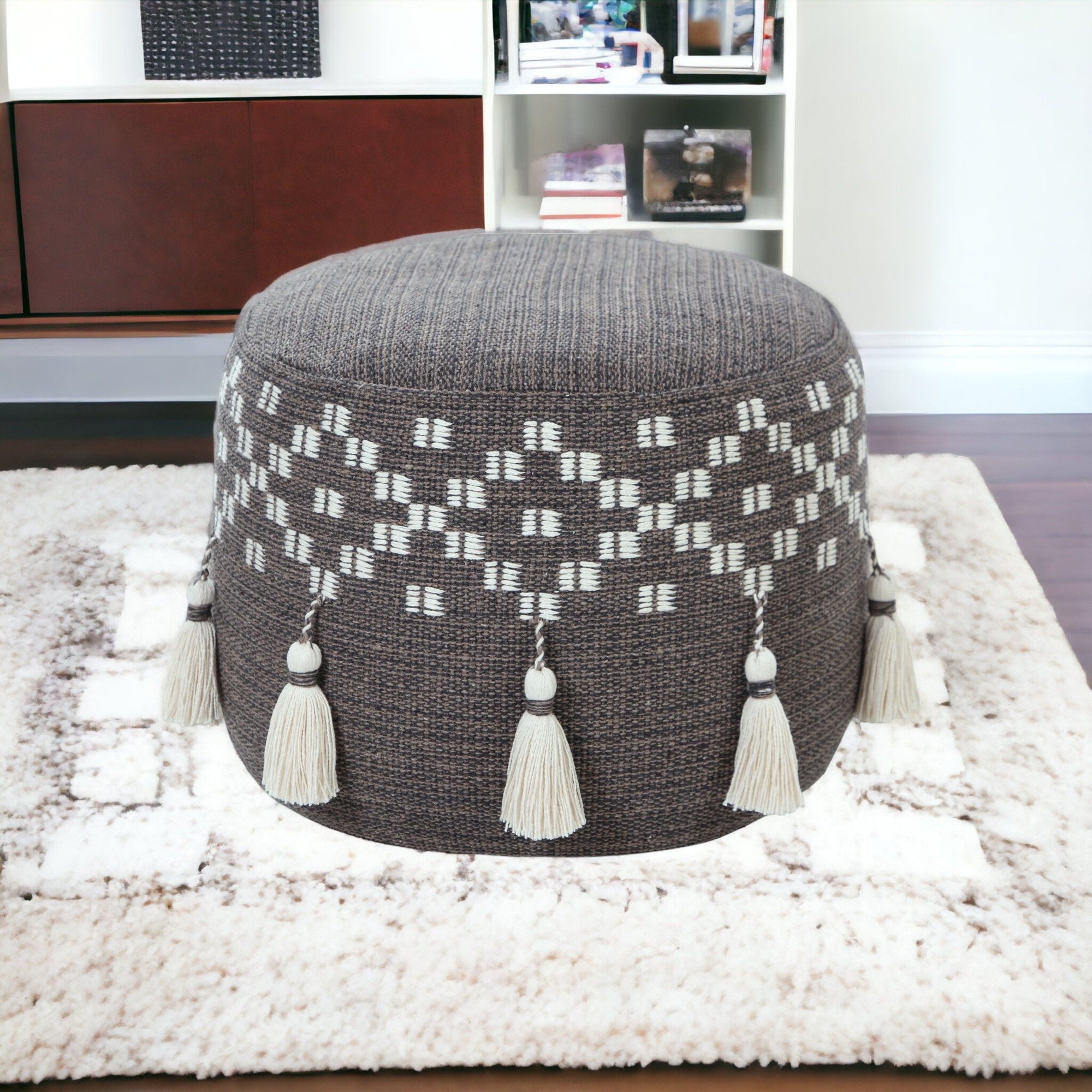 Round Cotton Ottoman - Gray