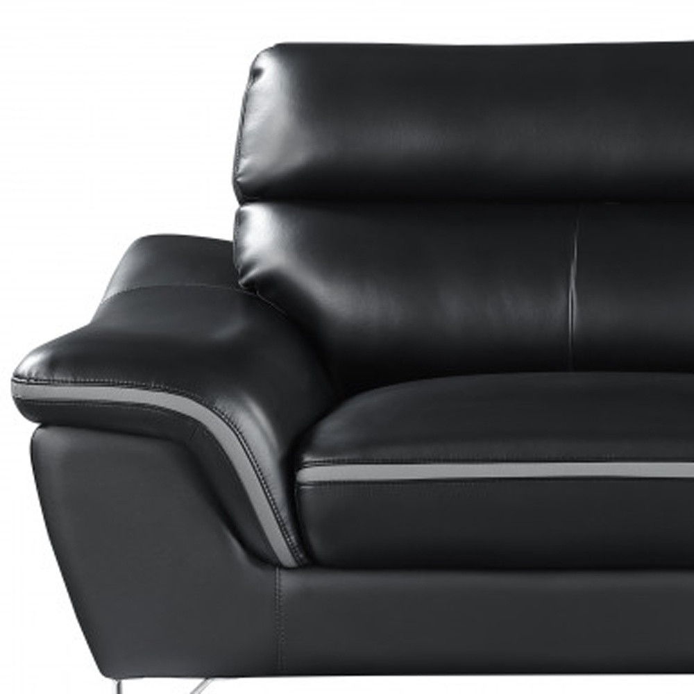 Sofa With Silver Legs Leather - Black