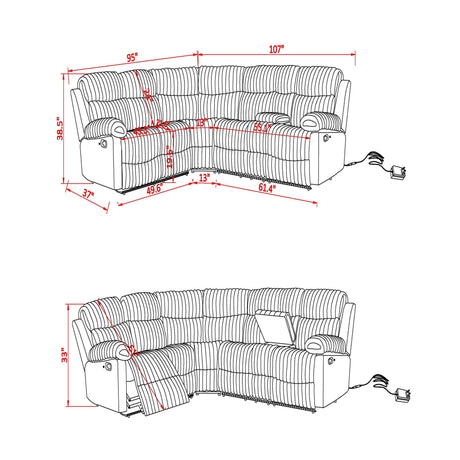 Bruni - Sectional Sofa With LED Lighting And Manual Recline - Gray - view 3