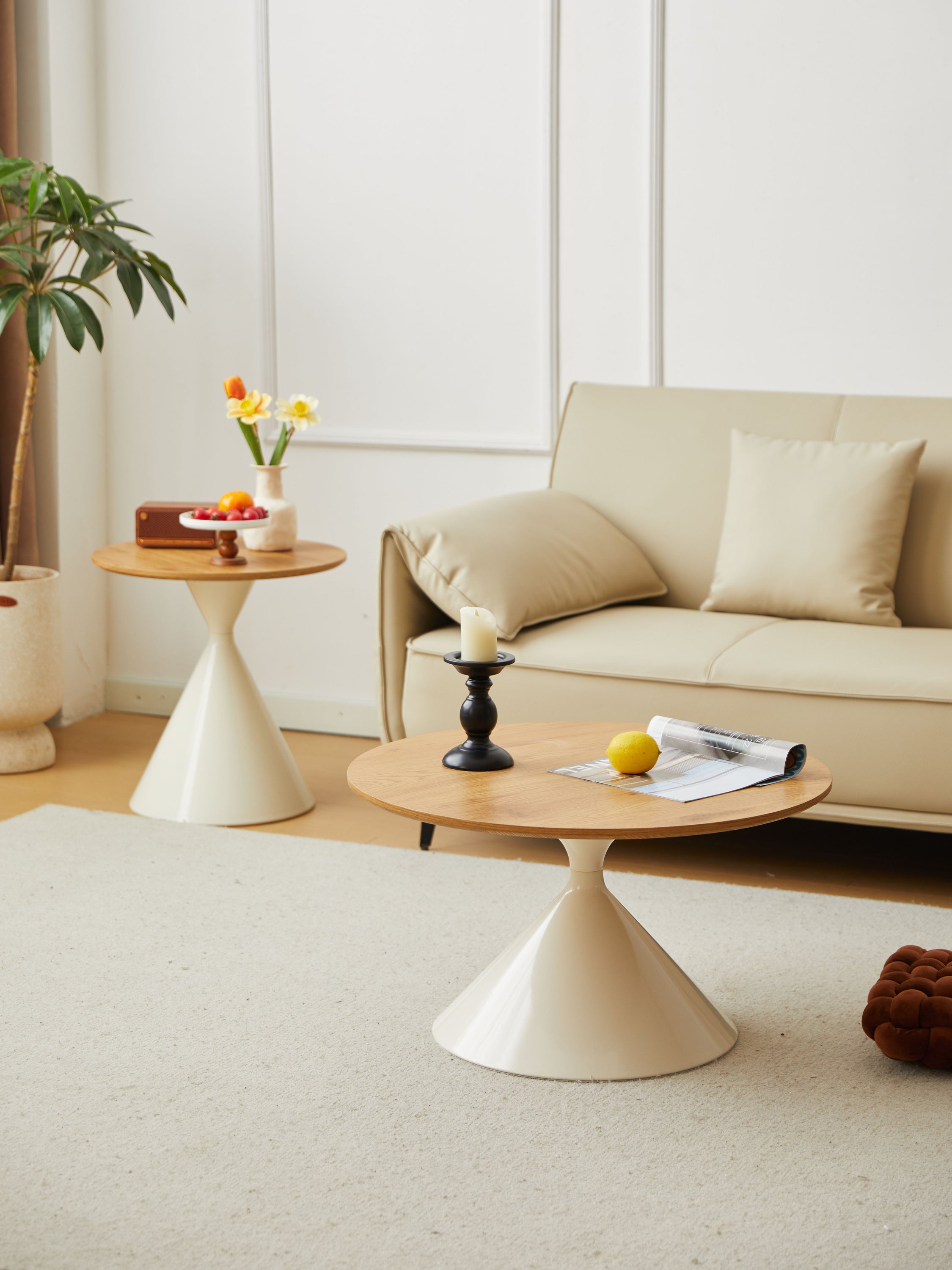 Round Coffee Table - Brown / White