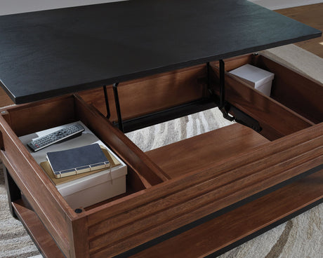 Kallari - Lift Top Cocktail Table - Warm Brown / Black - view 4