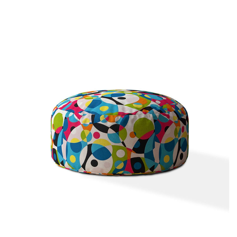 Cotton Round Patchwork Pouf Ottoman - Green / White