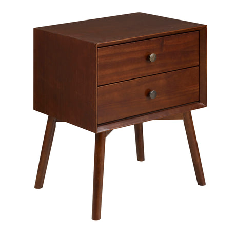 Mid-Century Modern Double Drawer Nightstand - Walnut by Walker Edison | Bel Furniture