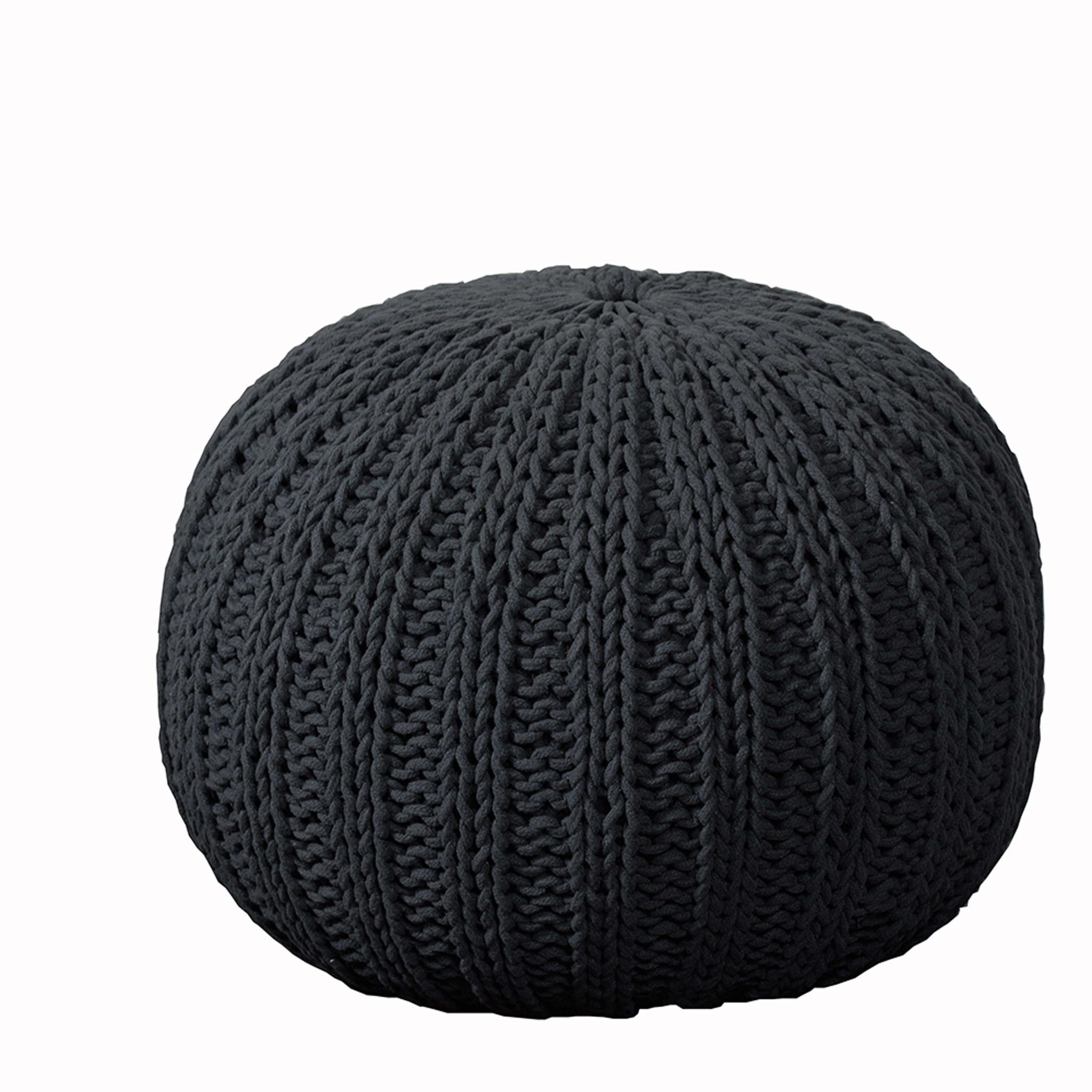 Round Cotton Ottoman - Black