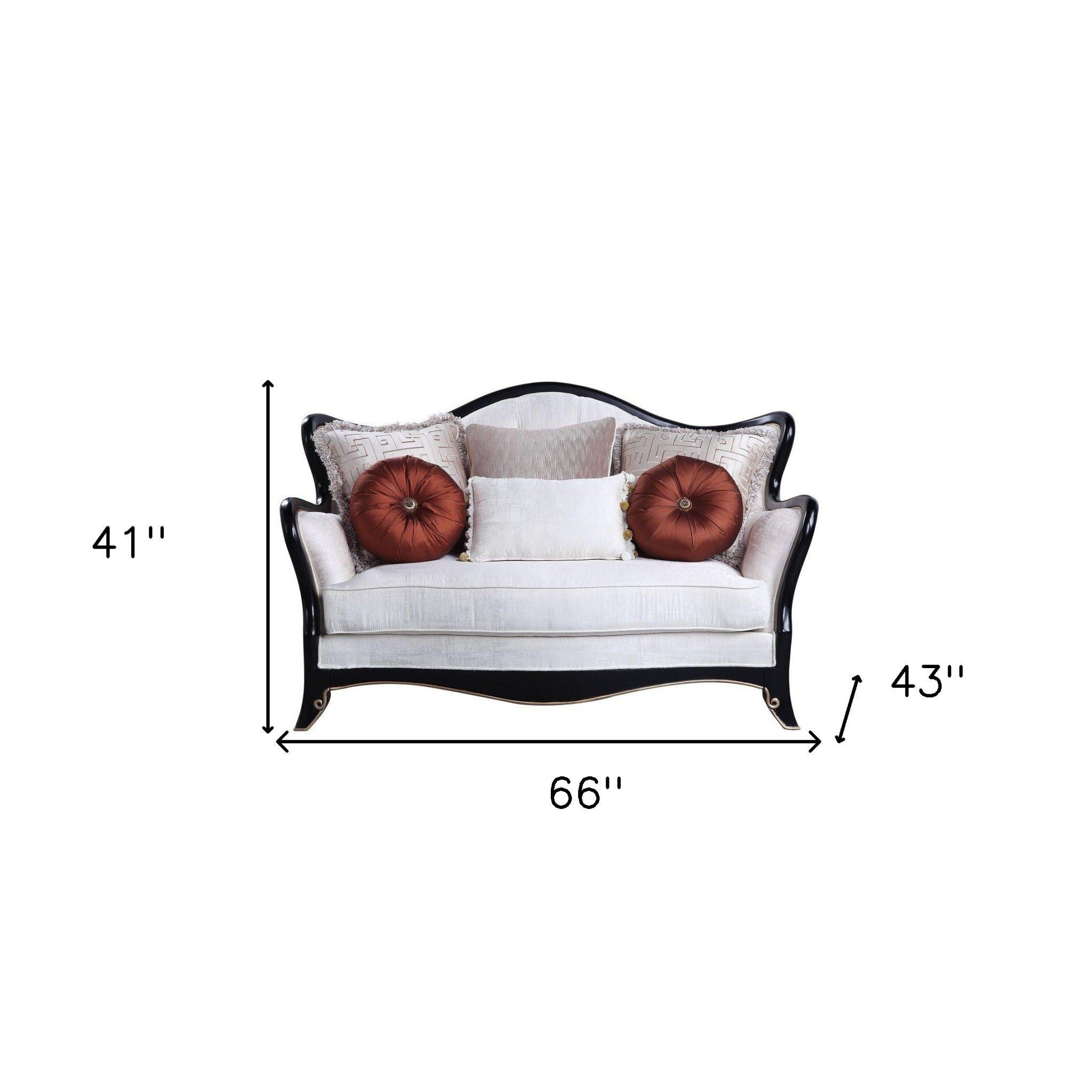 Cotton Blend Loveseat And Toss Pillows - Beige / Black