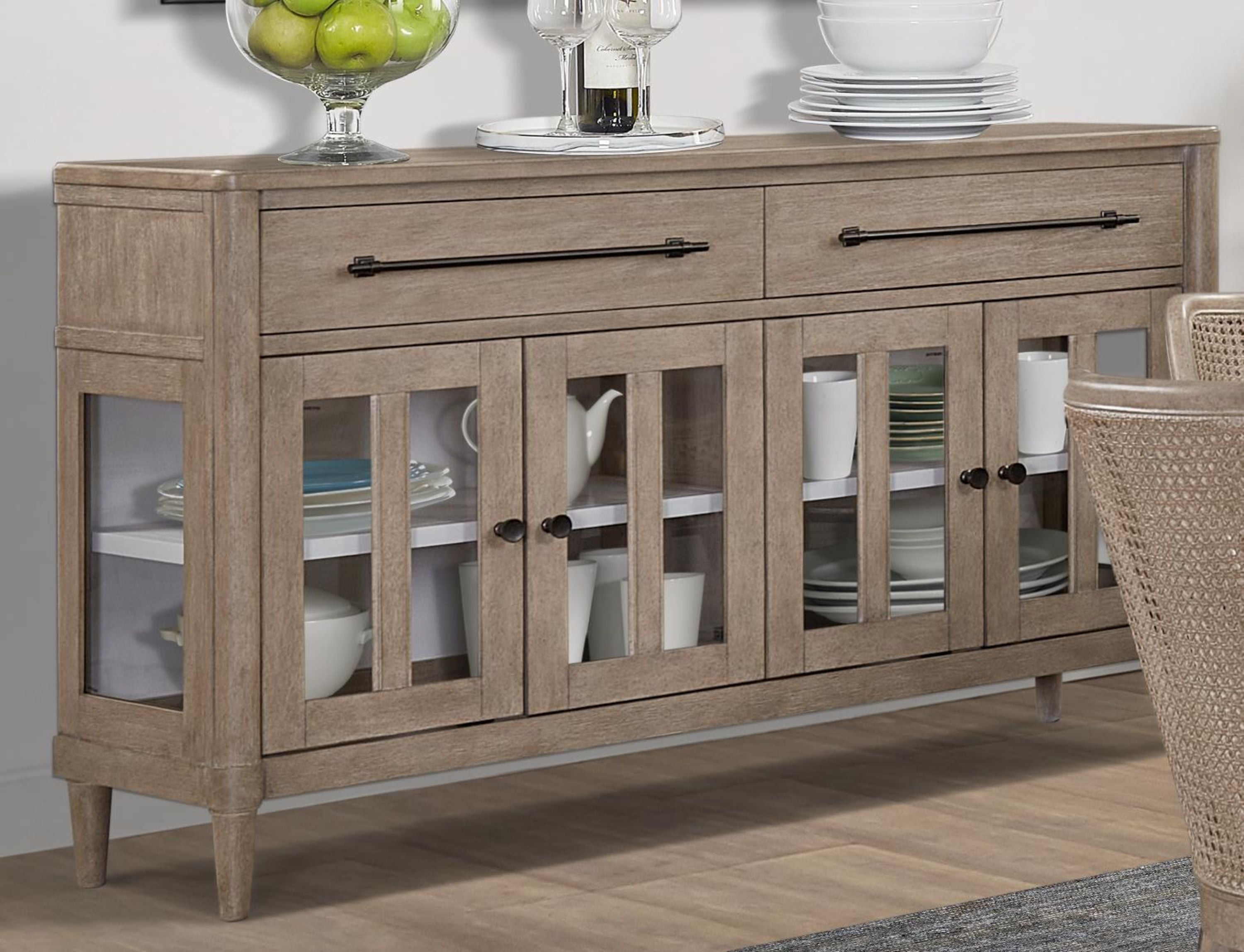 Power Ready - Buffet With Glass Cabinet Doors - Sand