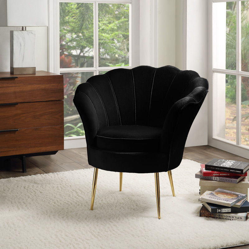 Angelina - Velvet Scalloped Back Barrel Accent Chair With Metal Legs by Lilola Home | Bel Furniture