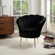 Angelina - Velvet Scalloped Back Barrel Accent Chair With Metal Legs by Lilola Home | Bel Furniture